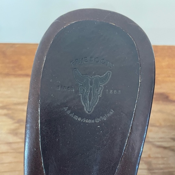 Frye Reese Brown Leather Wood Stacked Heels Sandal Slides Shoes Women’s Sz 9 - Picture 6 of 10